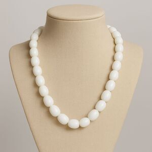 Vintage Necklace Chunky White Oval Lucite Beads Decorative Box Clasp